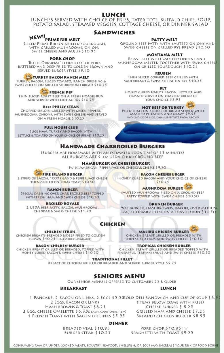 Oasis Casino - Butte, Mt menu_pic