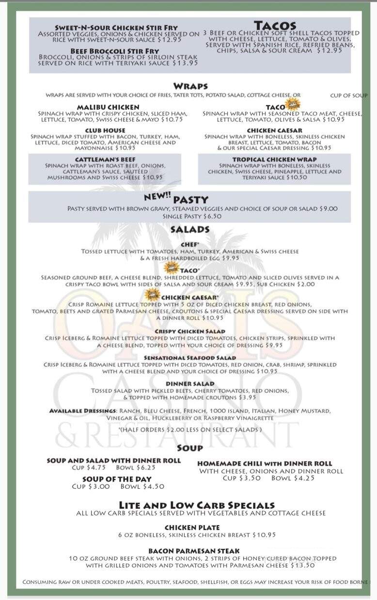 Oasis Casino - Butte, Mt menu_pic