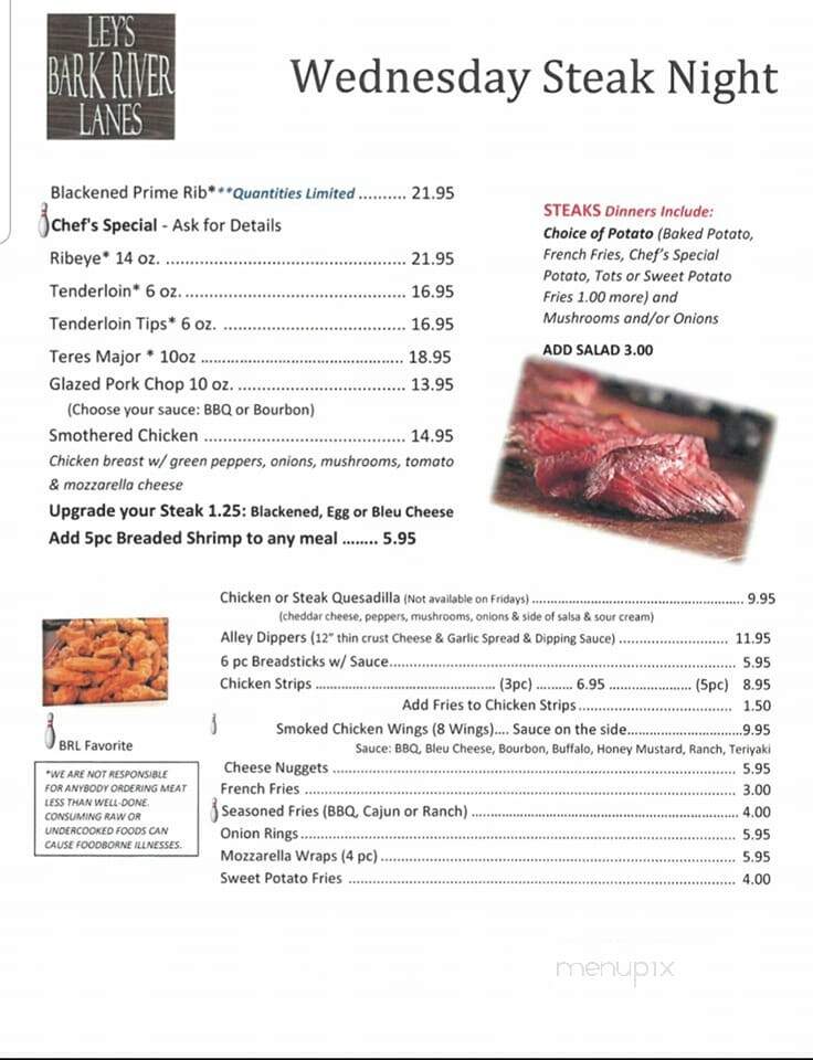 Pease's Bark River Lanes - Sullivan, WI menu_pic
