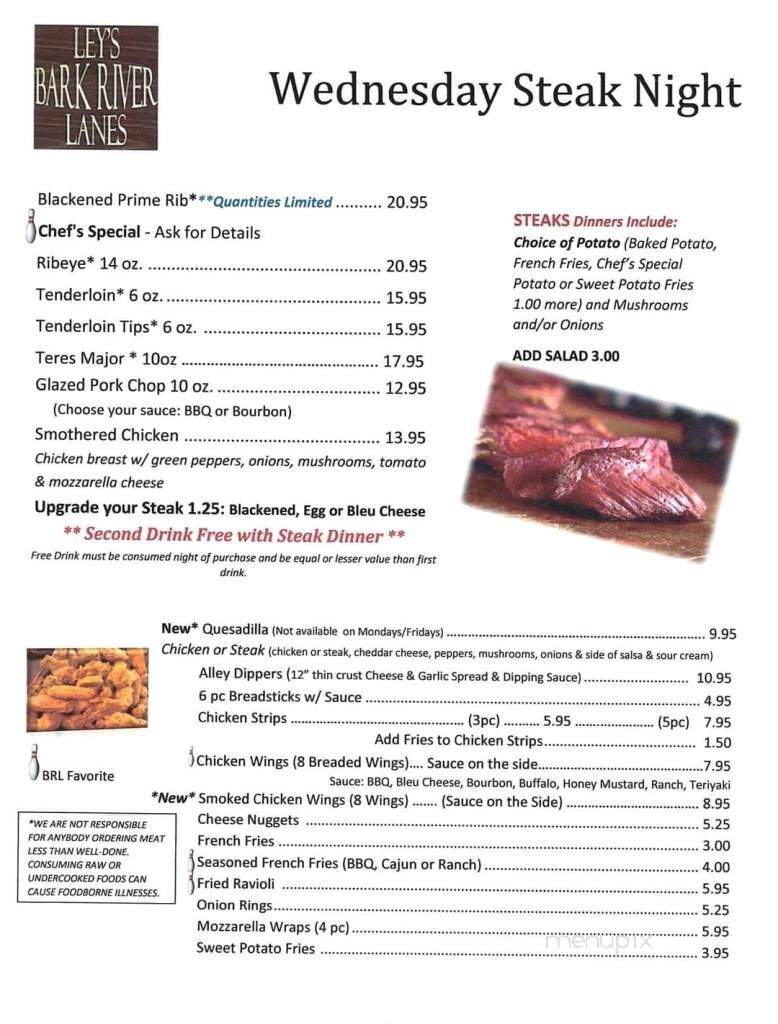 Pease's Bark River Lanes - Sullivan, WI menu_pic