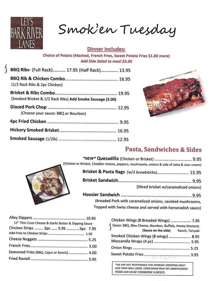Pease's Bark River Lanes - Sullivan, WI menu_pic