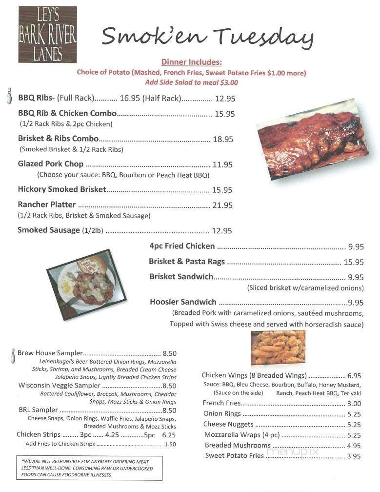 Pease's Bark River Lanes - Sullivan, WI menu_pic