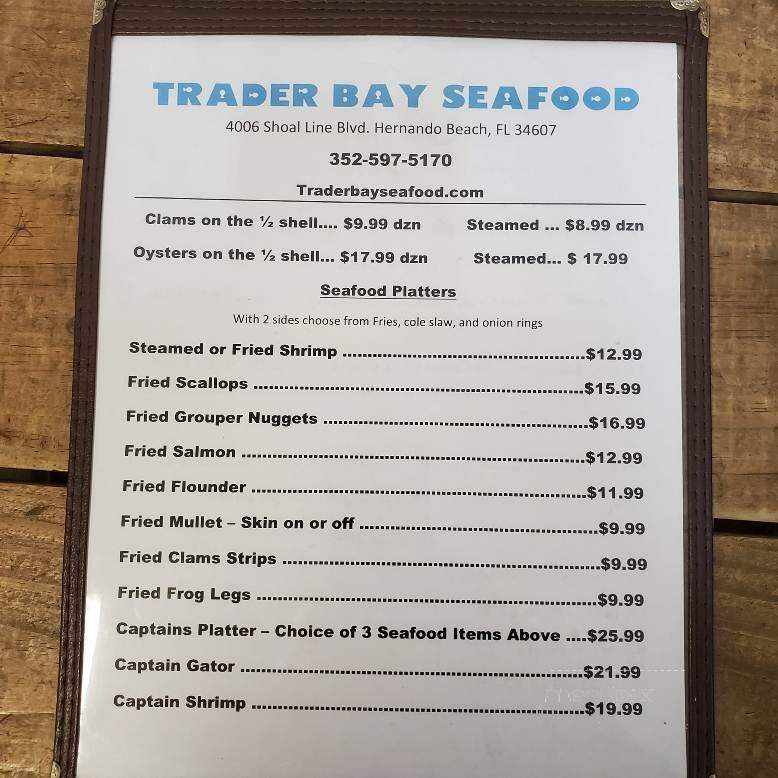 Trader Bay Seafood - Hernando Beach, FL menu_pic