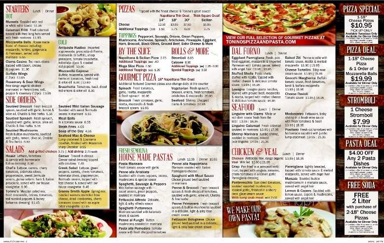 Toninos Pizza and Pasta Co. - Frazer, PA menu_pic