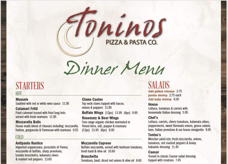 Toninos Pizza and Pasta Co. - Frazer, PA menu_pic