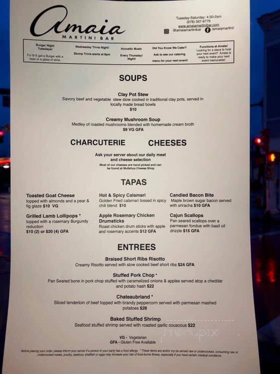 Amaia Martini Bar - Hudson, MA menu_pic