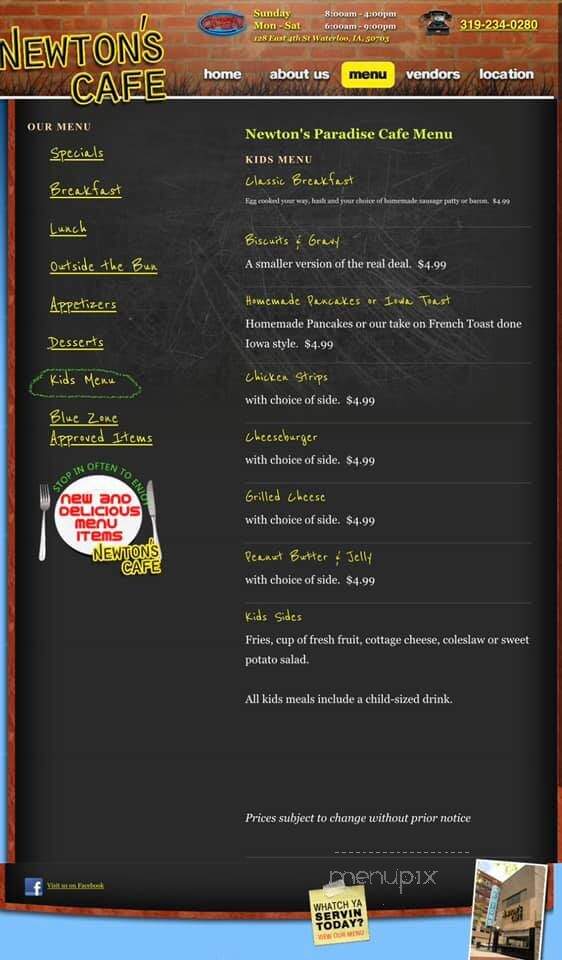 Newtons Paradise Cafe - Waterloo, IA menu_pic