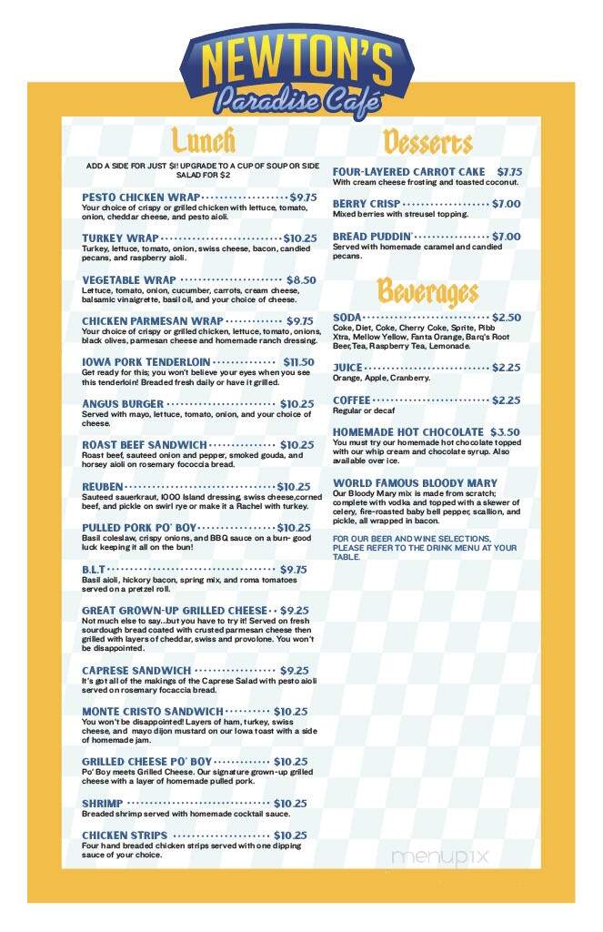 Newtons Paradise Cafe - Waterloo, IA menu_pic