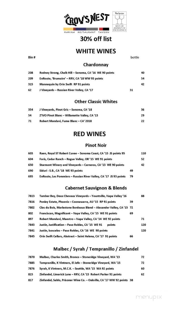 Crow's Nest Marina Restaurant - Venice, FL menu_pic