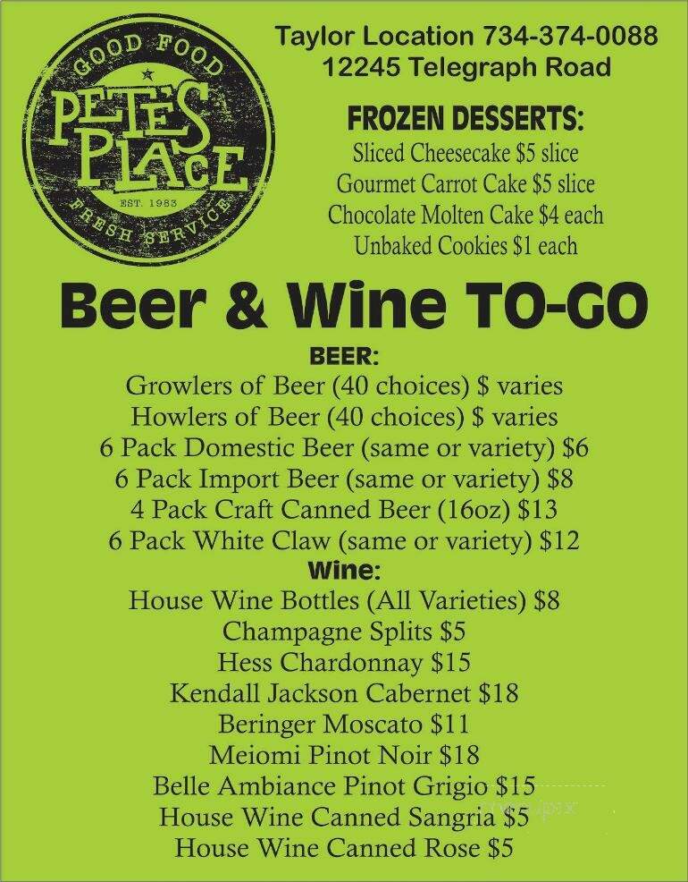 Pete's Place Restaurant Taylor - Taylor, MI menu_pic