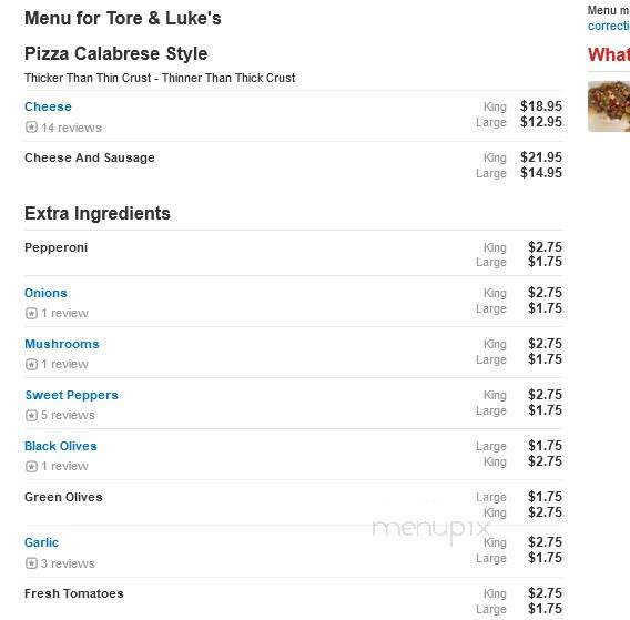 Tore & Luke's - Palatine, IL menu_pic