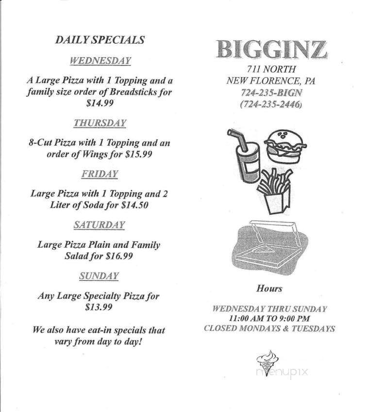 Bigginz - New Florence, PA menu_pic