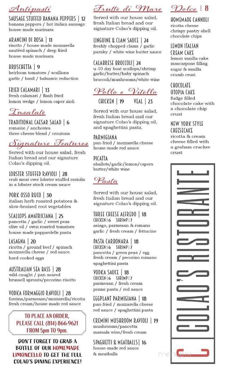 Colao's Ristorante - Erie, PA menu_pic