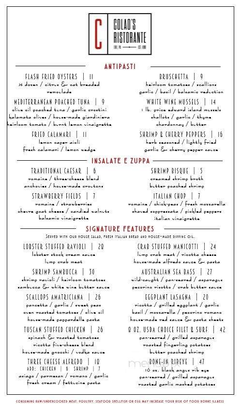 Colao's Ristorante - Erie, PA menu_pic
