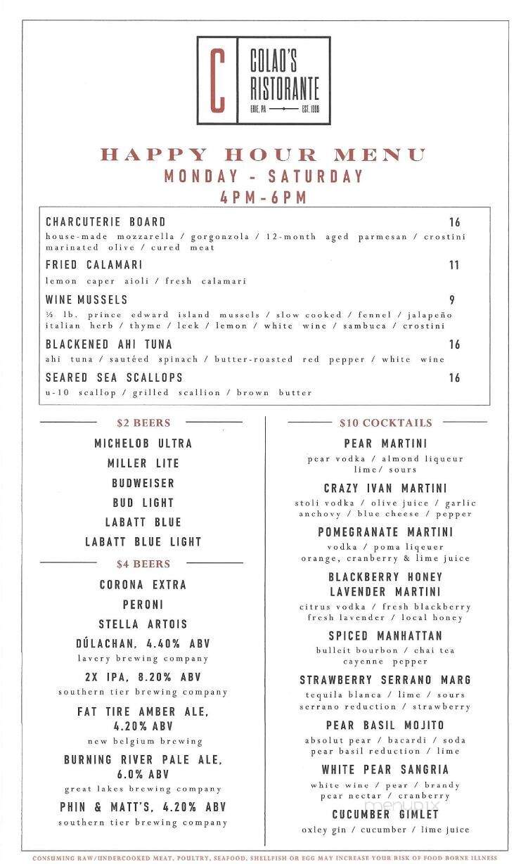 Colao's Ristorante - Erie, PA menu_pic