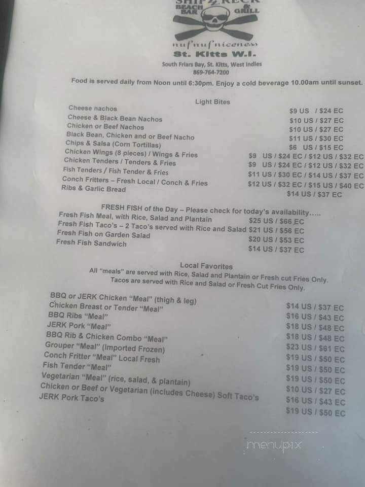 Shipwreck Bar And Grill - Saint Kitts, SC menu_pic