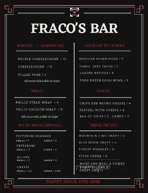 Fraco's Bar - Littleton, CO menu_pic
