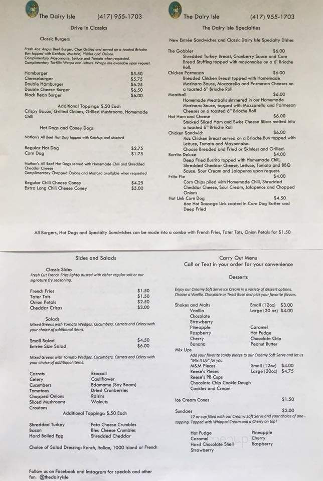 The Dairy Isle - Greenfield, MO menu_pic
