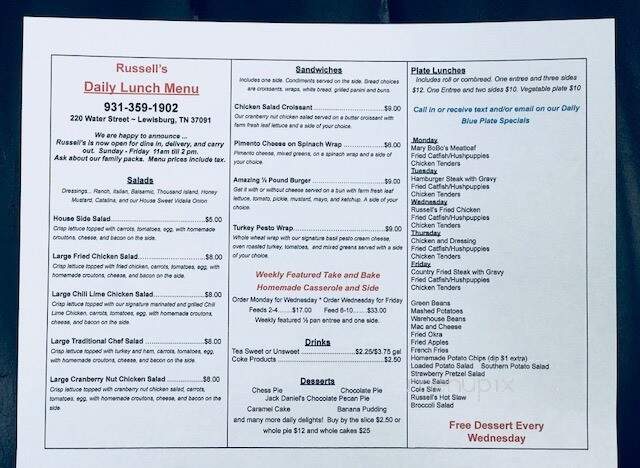 Russell Catering Service - Lewisburg, TN menu_pic