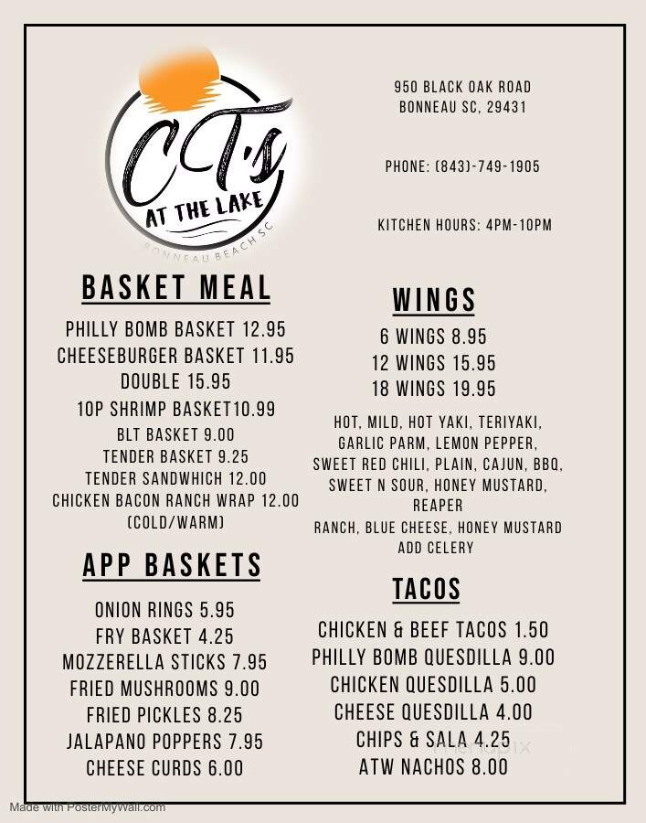 CT's at the Lake - Bonneau, SC menu_pic
