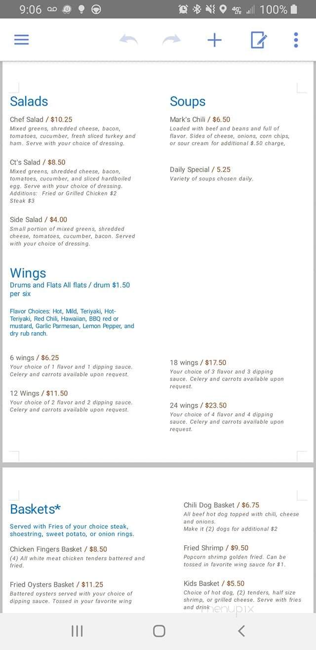 CT's at the Lake - Bonneau, SC menu_pic