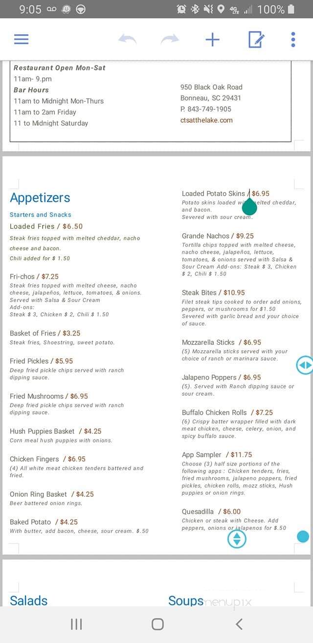 CT's at the Lake - Bonneau, SC menu_pic