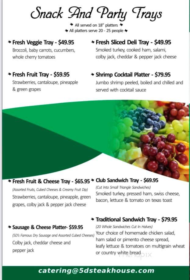 Online Menu of 5D Steakhouse, Kerrville, TX