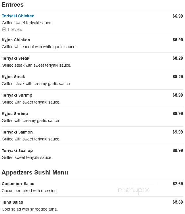 Kyjos Japanese Thai & Sushi - Troutman, NC menu_pic