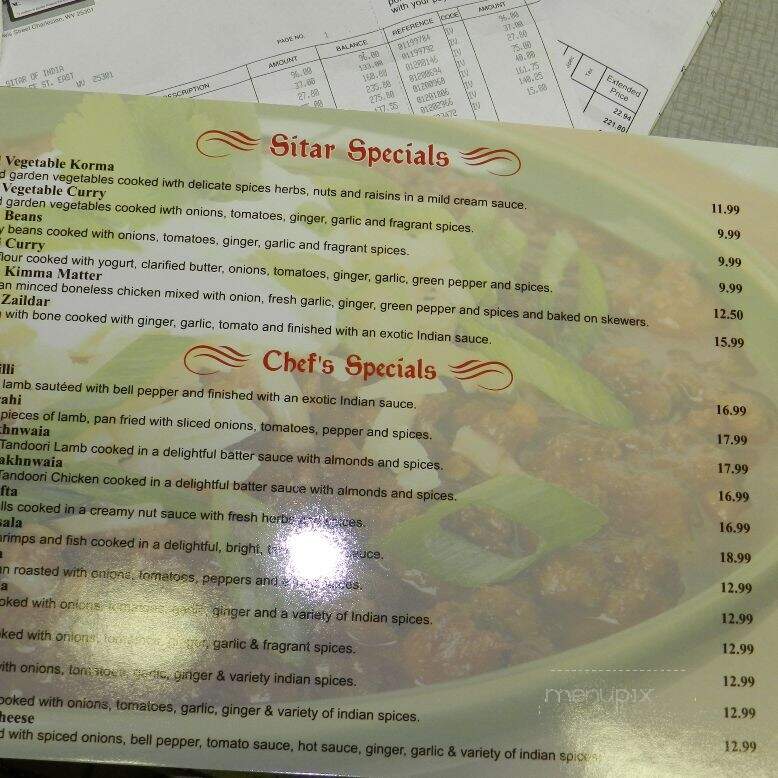Sitar Of India - Charleston, WV menu_pic