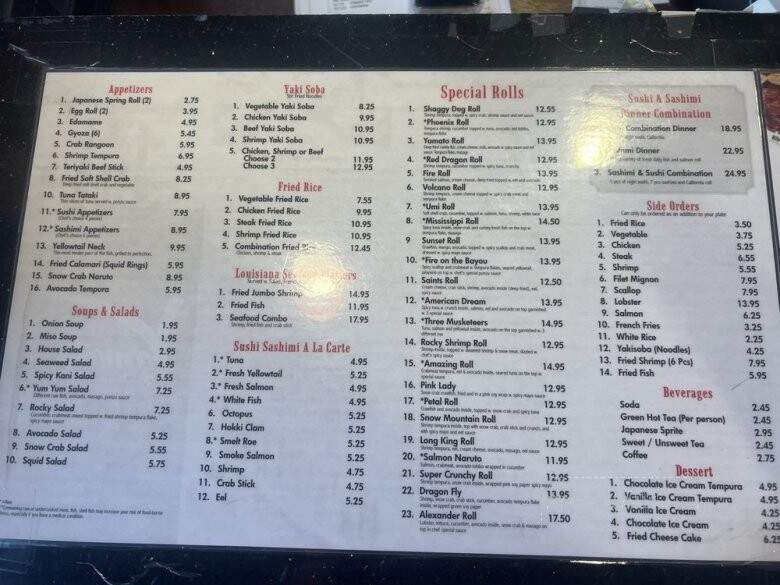 Yamato Steak House - Plaquemine, LA menu_pic