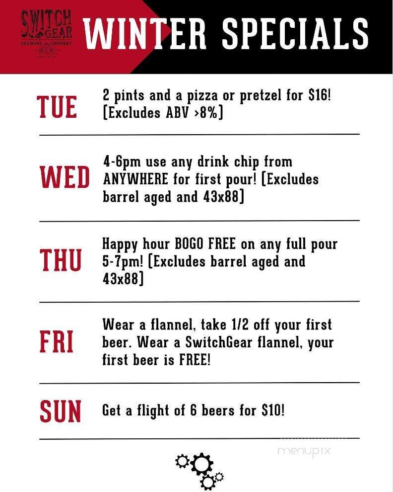 SwitchGear Brewing - Elkhart Lake, WI menu_pic