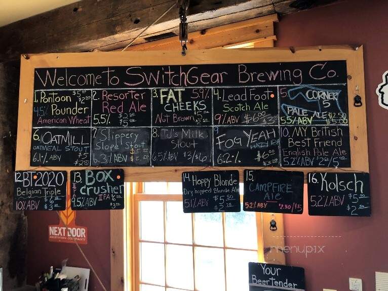 SwitchGear Brewing - Elkhart Lake, WI menu_pic