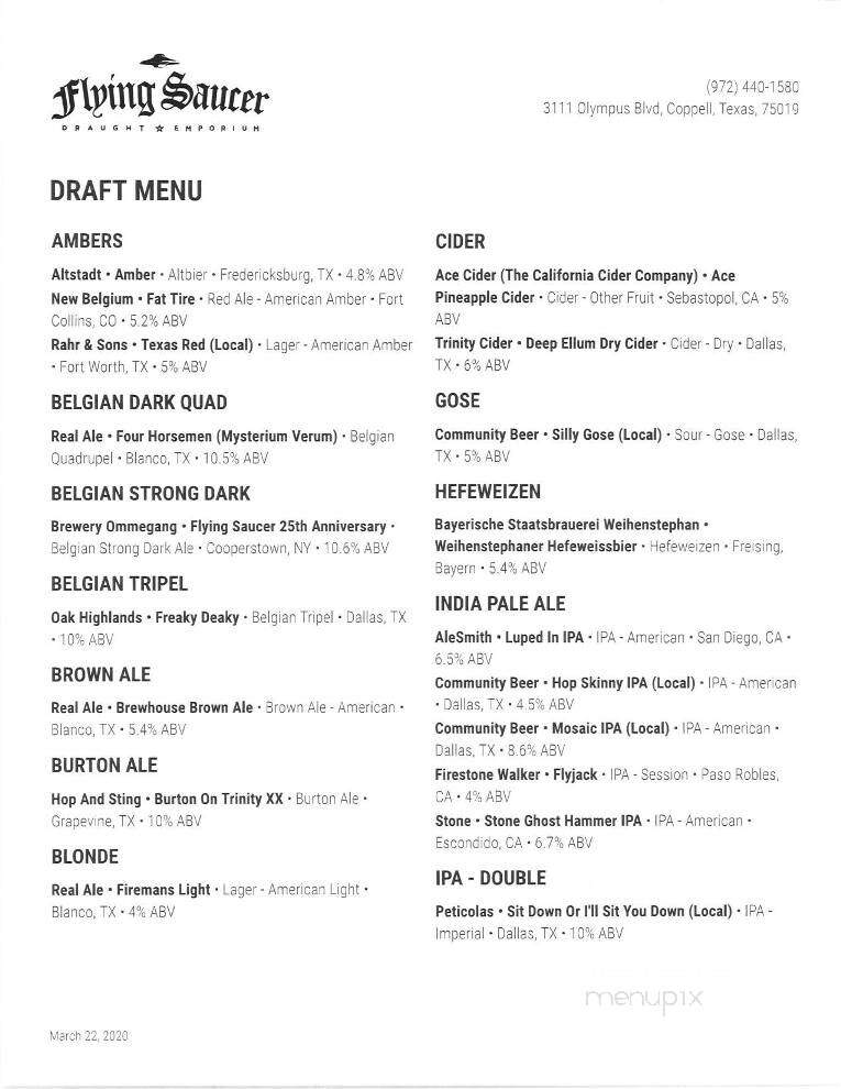 Flying Saucer Draught Emporium - Coppell, TX menu_pic