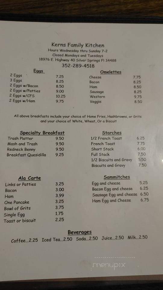 Kern's Family Kitchen - Silver Springs, FL menu_pic