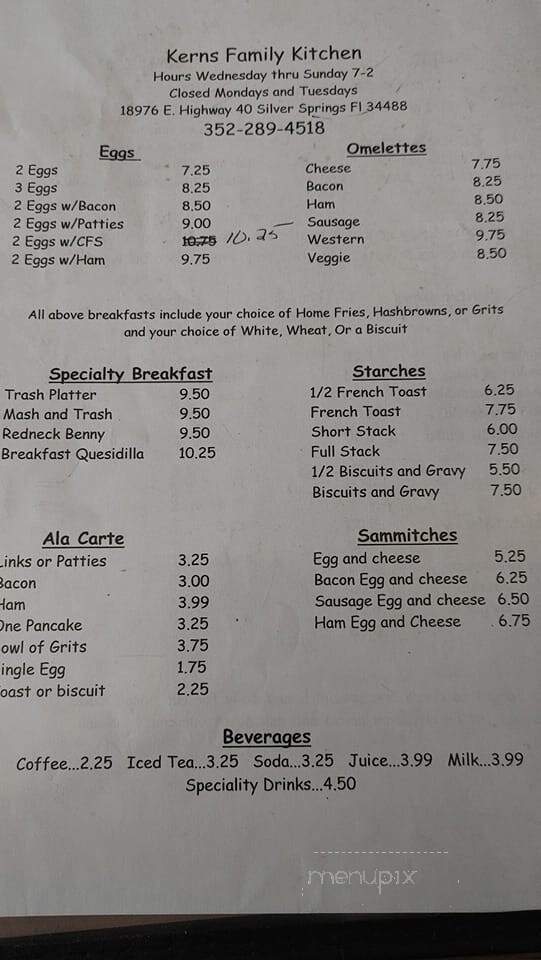 Kern's Family Kitchen - Silver Springs, FL menu_pic