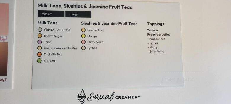 Surreal Creamery - Dresher, PA menu_pic