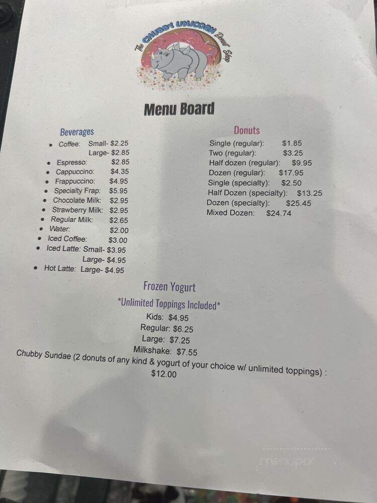 Chubby Unicorn Donut Shop - Berkeley Township, NJ menu_pic