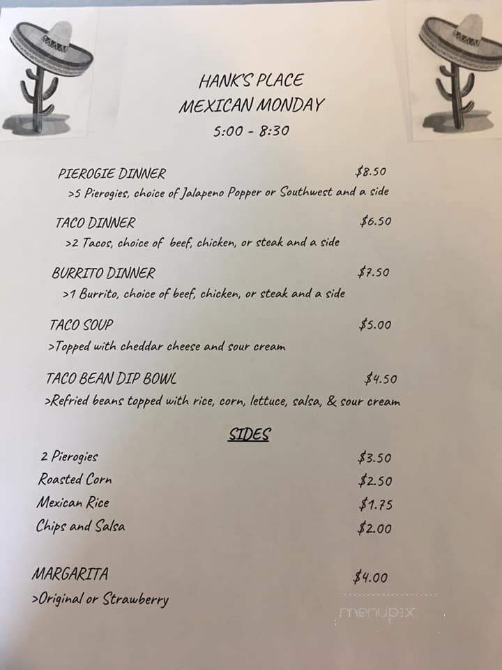 Hank's Place - Powhatan Point, OH menu_pic