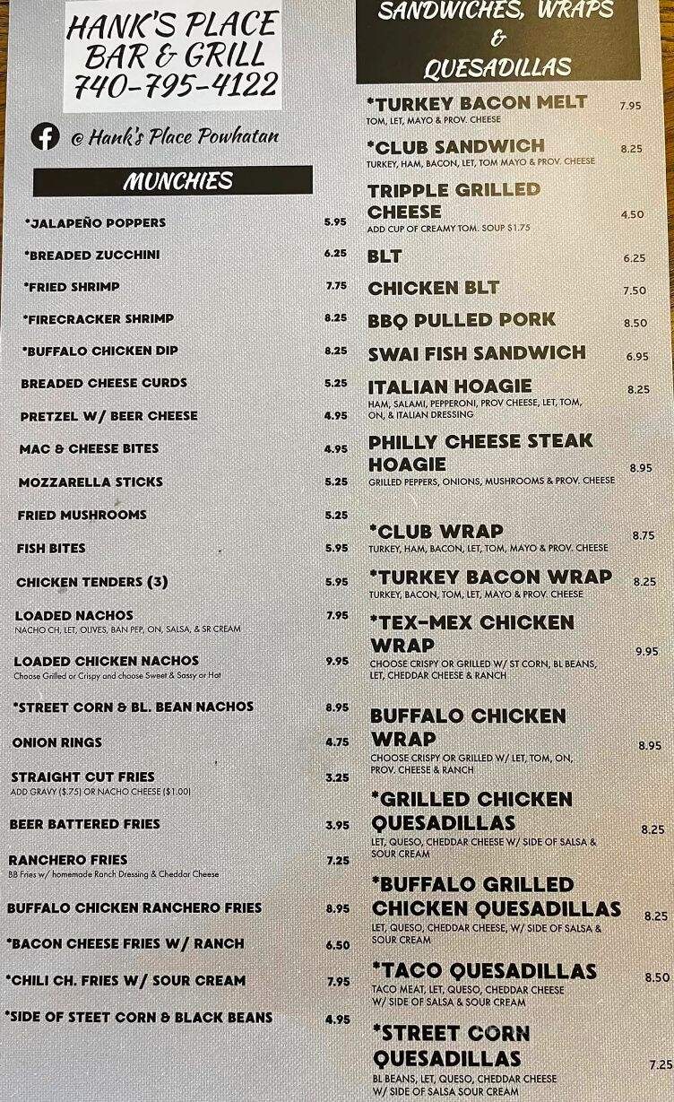Hank's Place - Powhatan Point, OH menu_pic