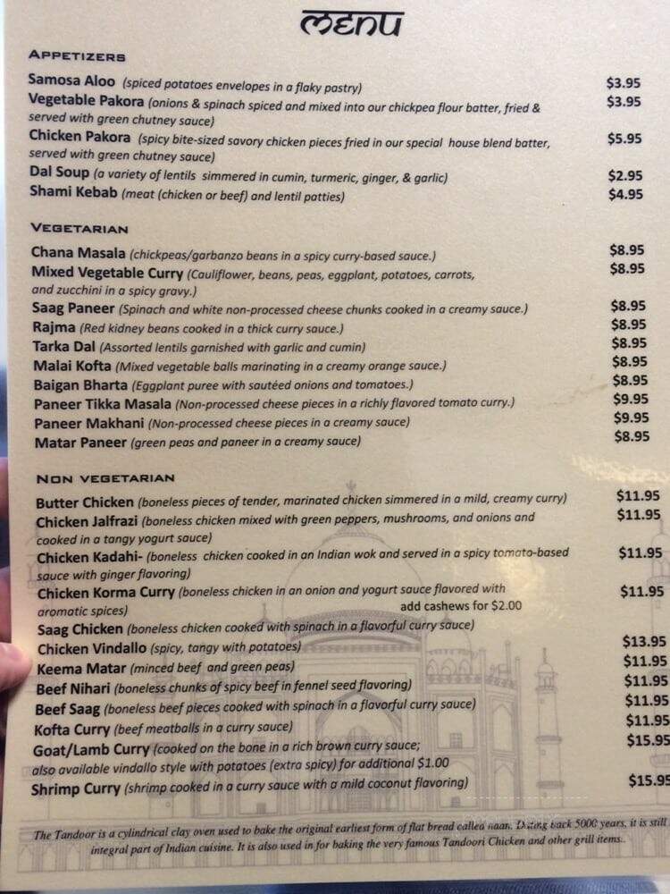 Taj Mahal Restaurant - Tyler, TX menu_pic