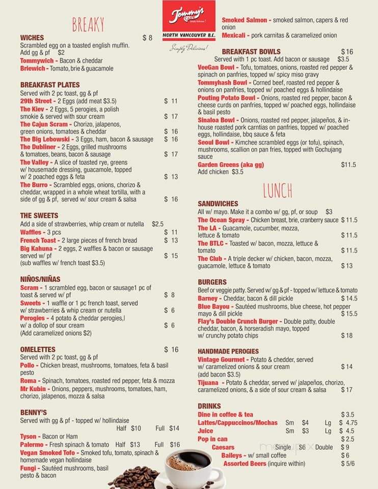 Tommy's Cafe - North Vancouver District, BC menu_pic
