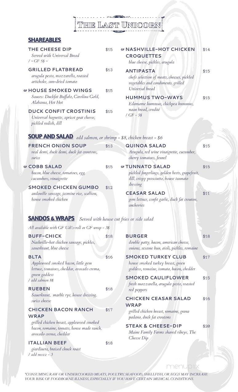 Last Unicorn - Waterville, ME menu_pic