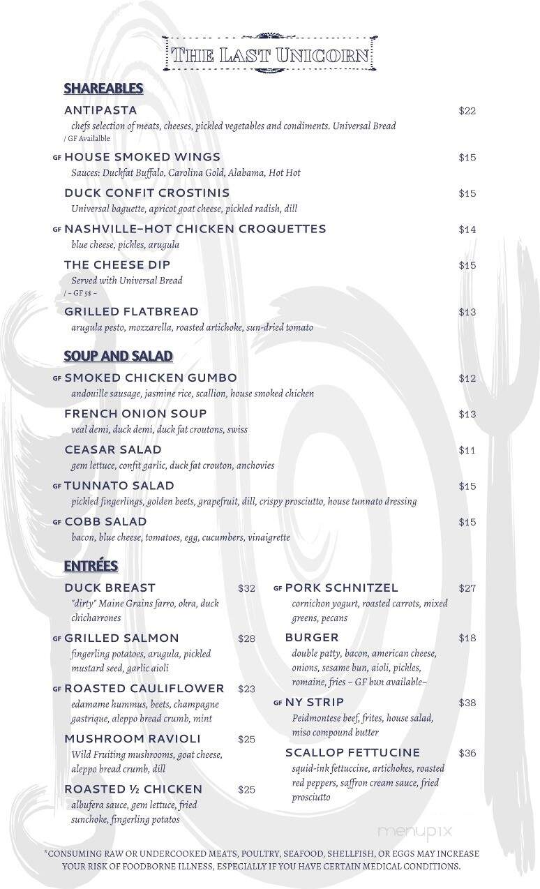 Last Unicorn - Waterville, ME menu_pic