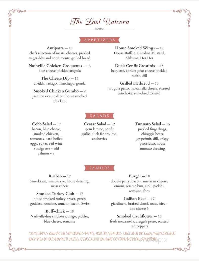 Last Unicorn - Waterville, ME menu_pic