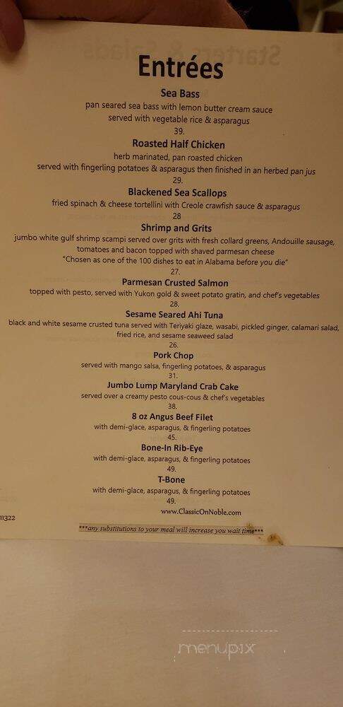 Classic On Noble - Anniston, AL menu_pic