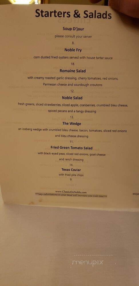 Classic On Noble - Anniston, AL menu_pic