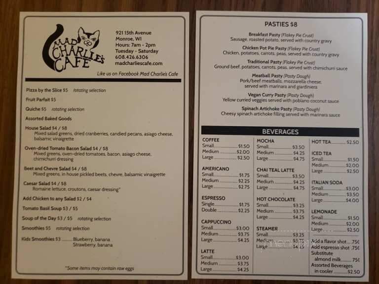 Mad Charlie's Cafe - Monroe, WI menu_pic