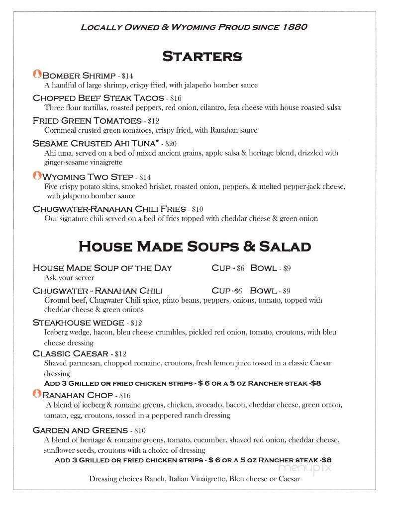 Ranahan Steakhouse - Douglas, WY menu_pic