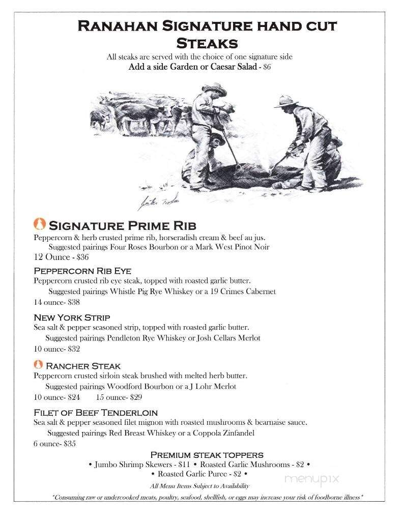 Ranahan Steakhouse - Douglas, WY menu_pic