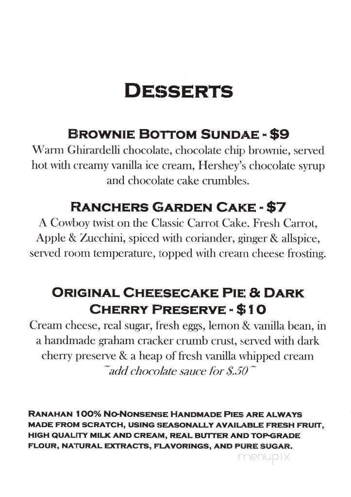 Ranahan Steakhouse - Douglas, WY menu_pic